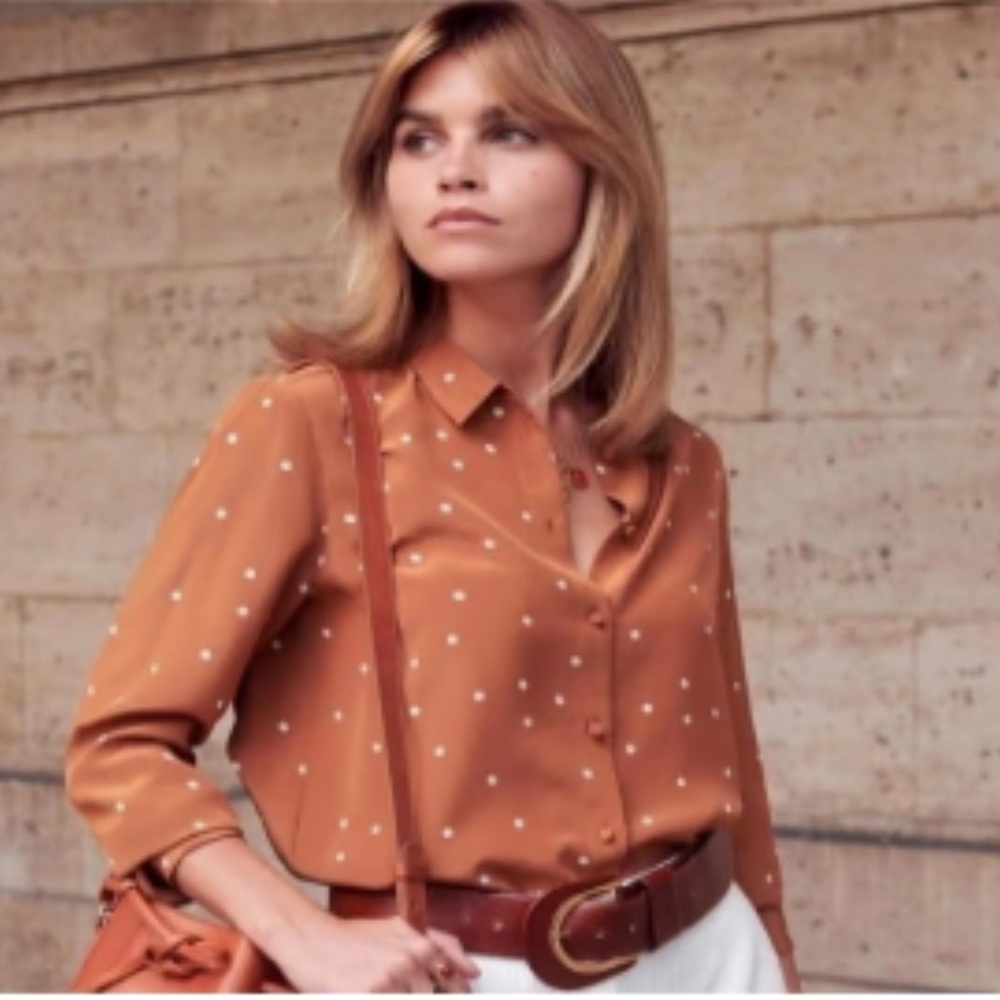 Sezane Multicolored Notched Collar Button Down Shirt